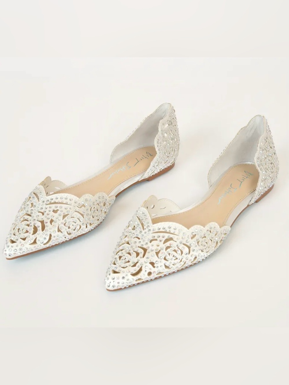 White Embellished Pointed-Toe Betsy Johnson Flats - Brand: